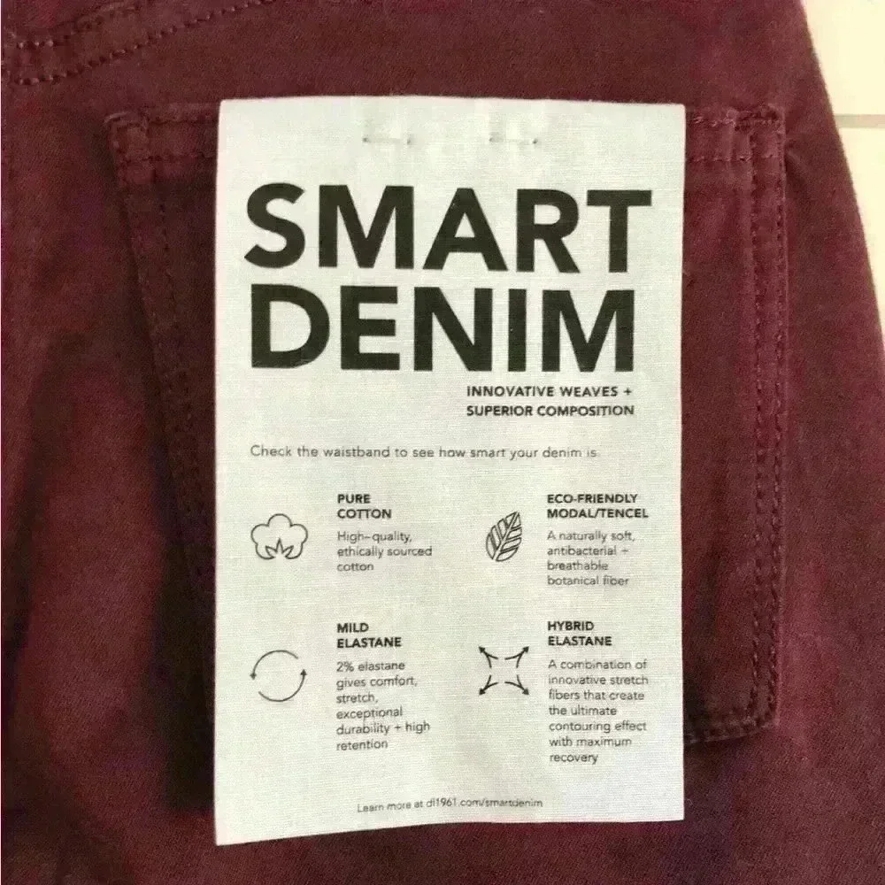 DL1961 NWT Womens Chrissy High-Rise Step-Hem Cropped Jeans Burgundy Size 24